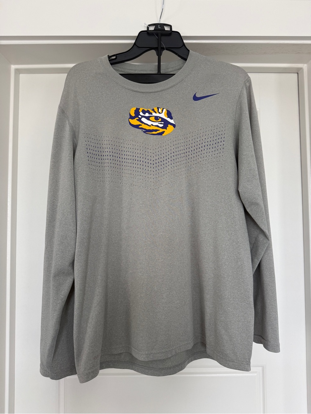Nike Gray Long Sleeve LSU Athletic Tee with Yellow & Purple Eye Logo